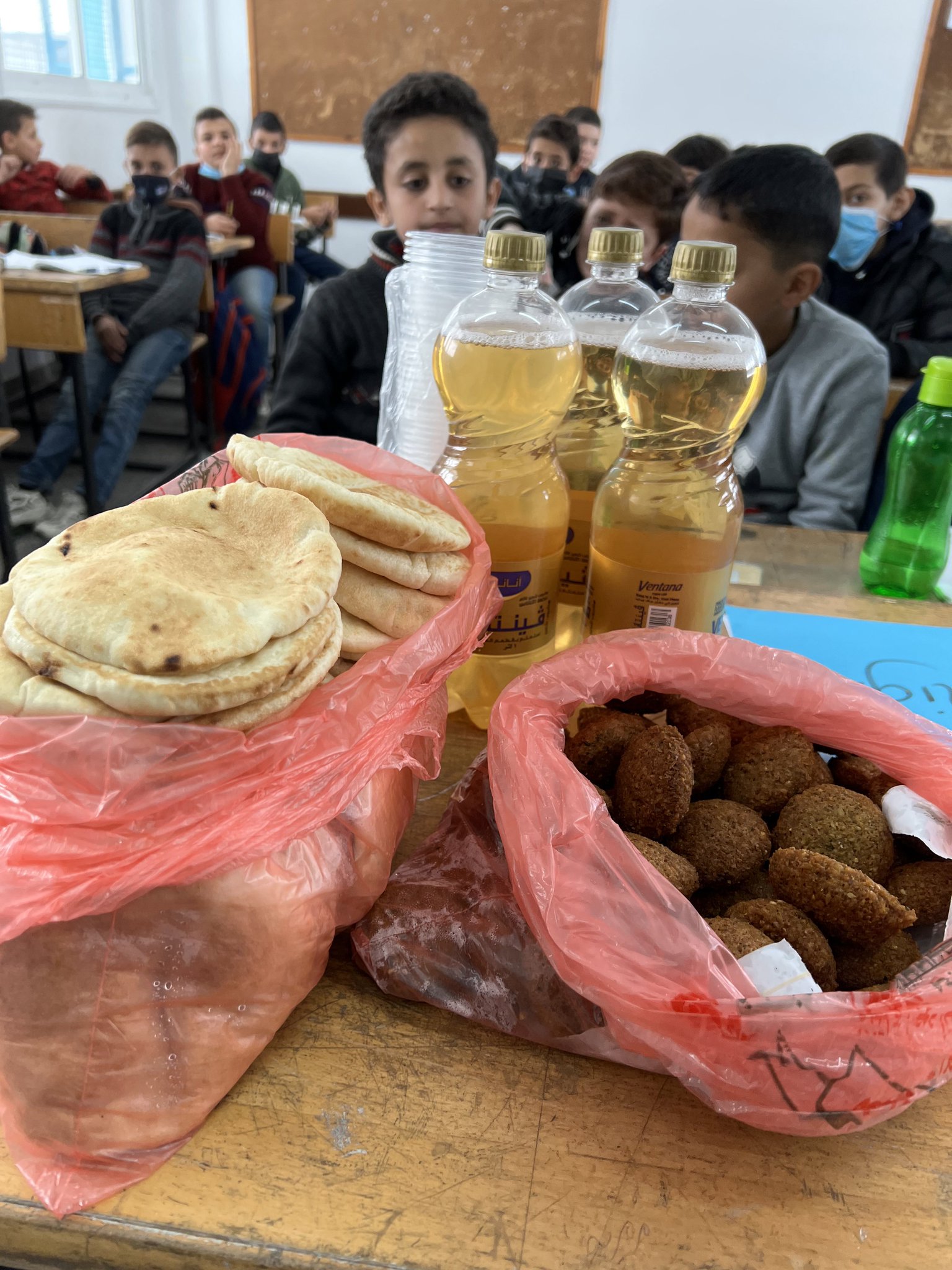 Sharing Falafel Meal with Students in Gaza