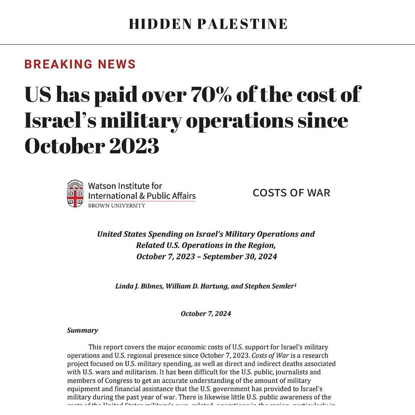Watson Institute Report: US Spending on Israeli Gaza Operations