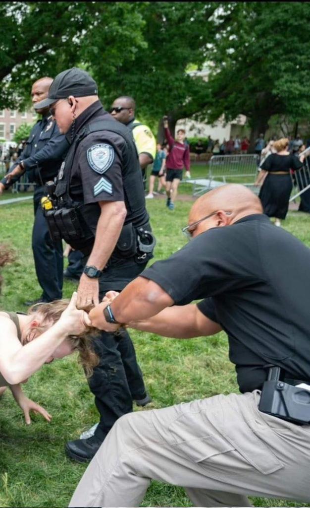 Police drags woman by hair at Gaza solidarity encampment protest