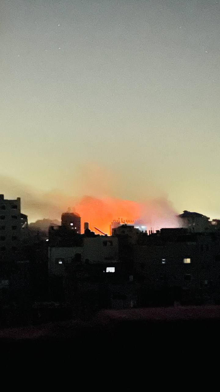 Israeli aircraft bombing Al-Bureij refugee camp entrance