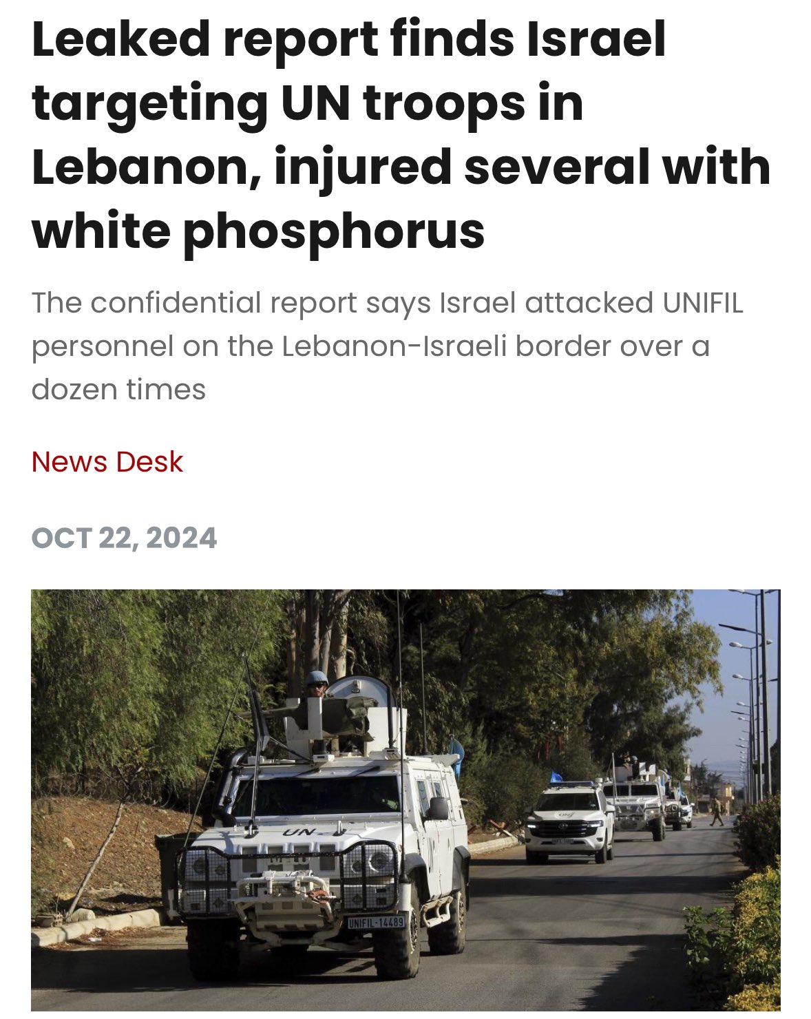 Israel Uses Banned White Phosphorus Against UN Peacekeepers Lebanon