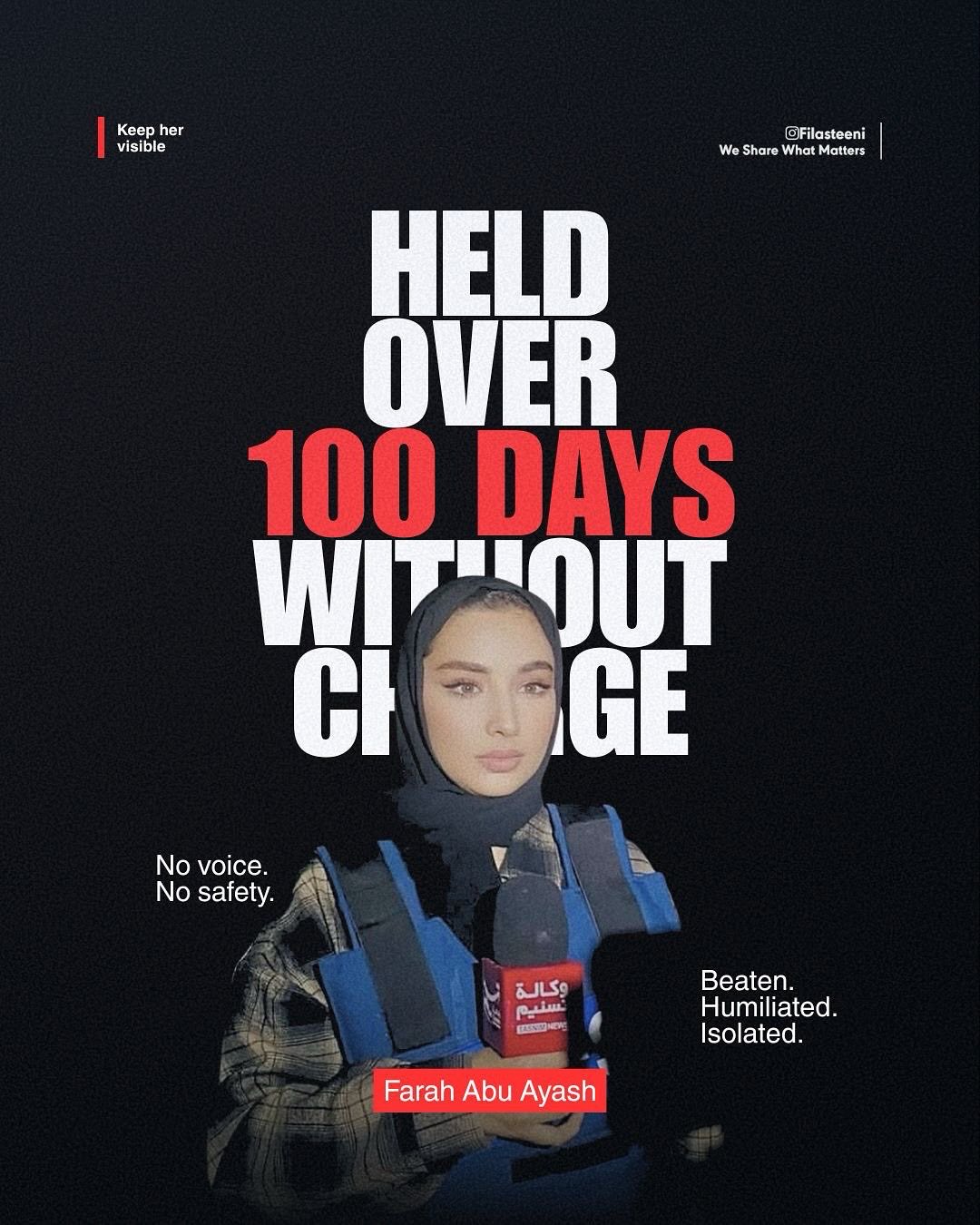 Farah Abu Ayash detained without charges for 100 days