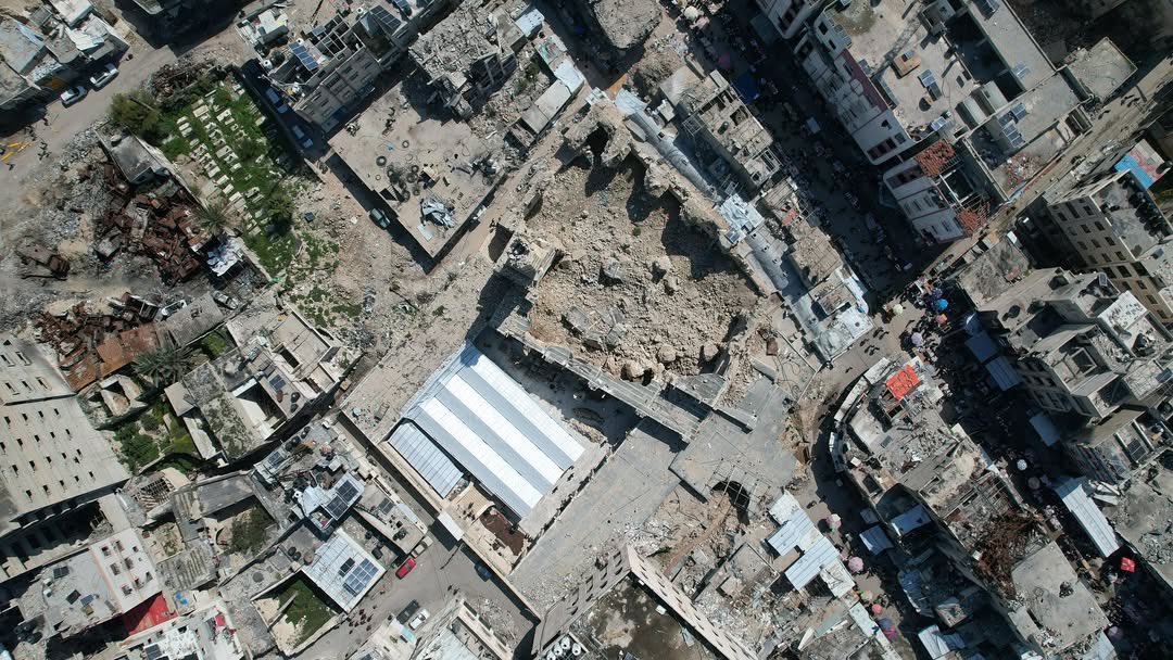 Aerial View Shows Extensive Damage to Al-Omari Mosque Gaza