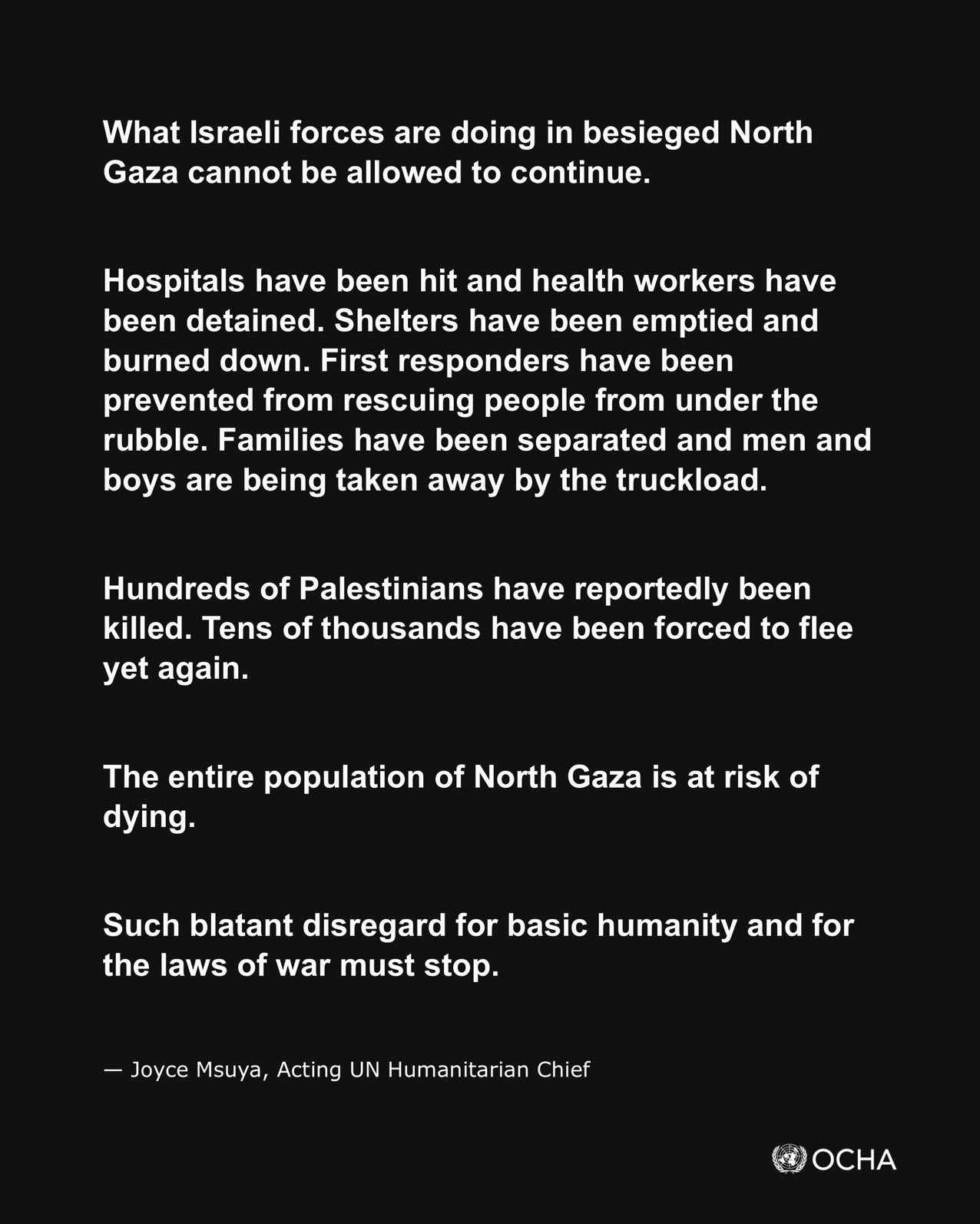 UN warns entire North Gaza population at risk of death