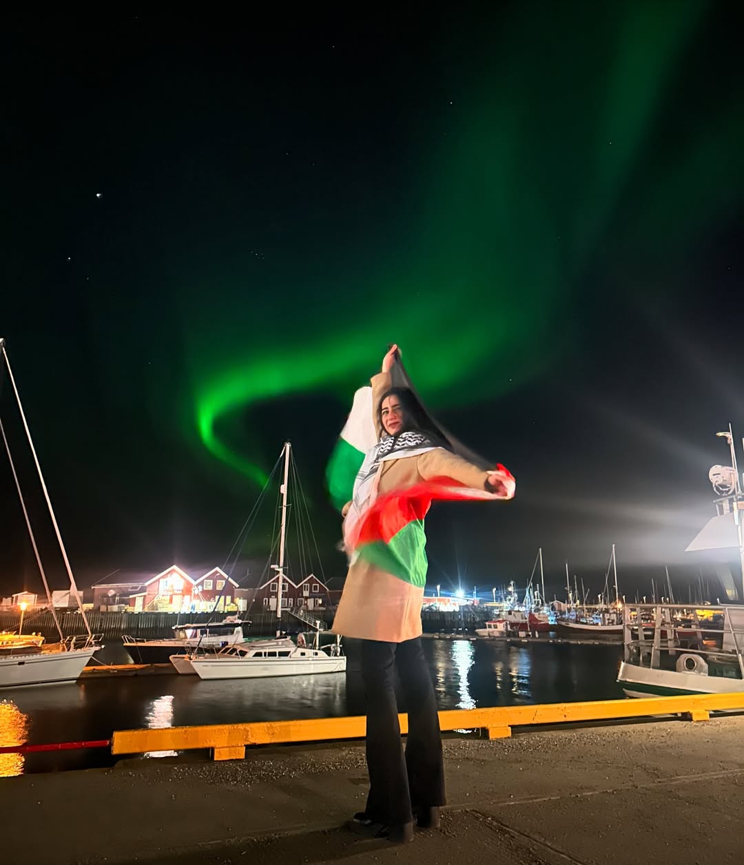 Palestinian Flag Raised in Norway Beneath Northern Lights