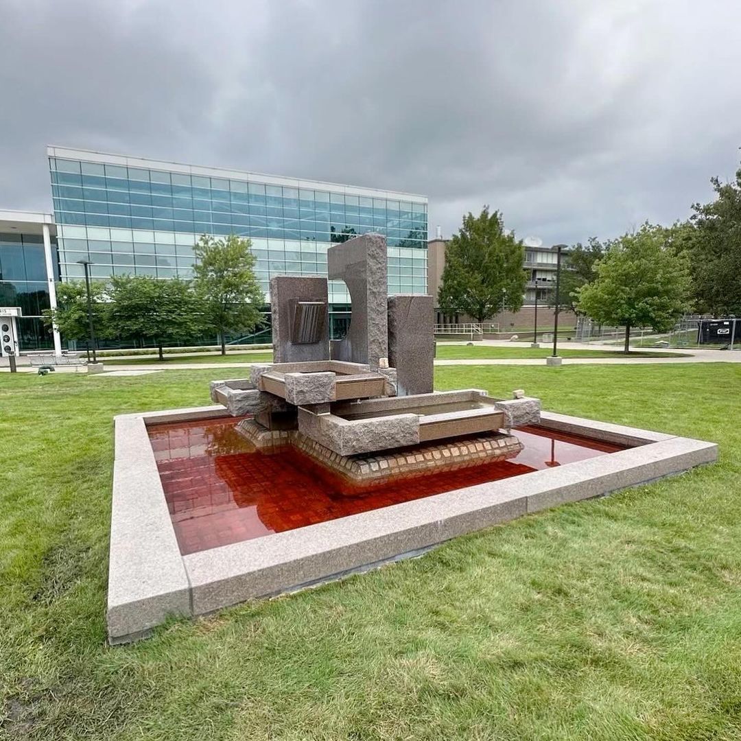 Wayne State students dye fountain red for Palestinian victims