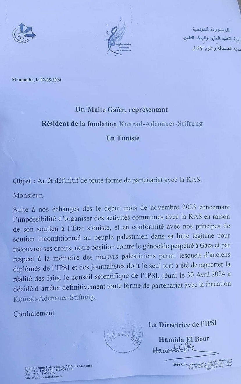Tunisia Press Institute Ends German Foundation Partnership Over Israel