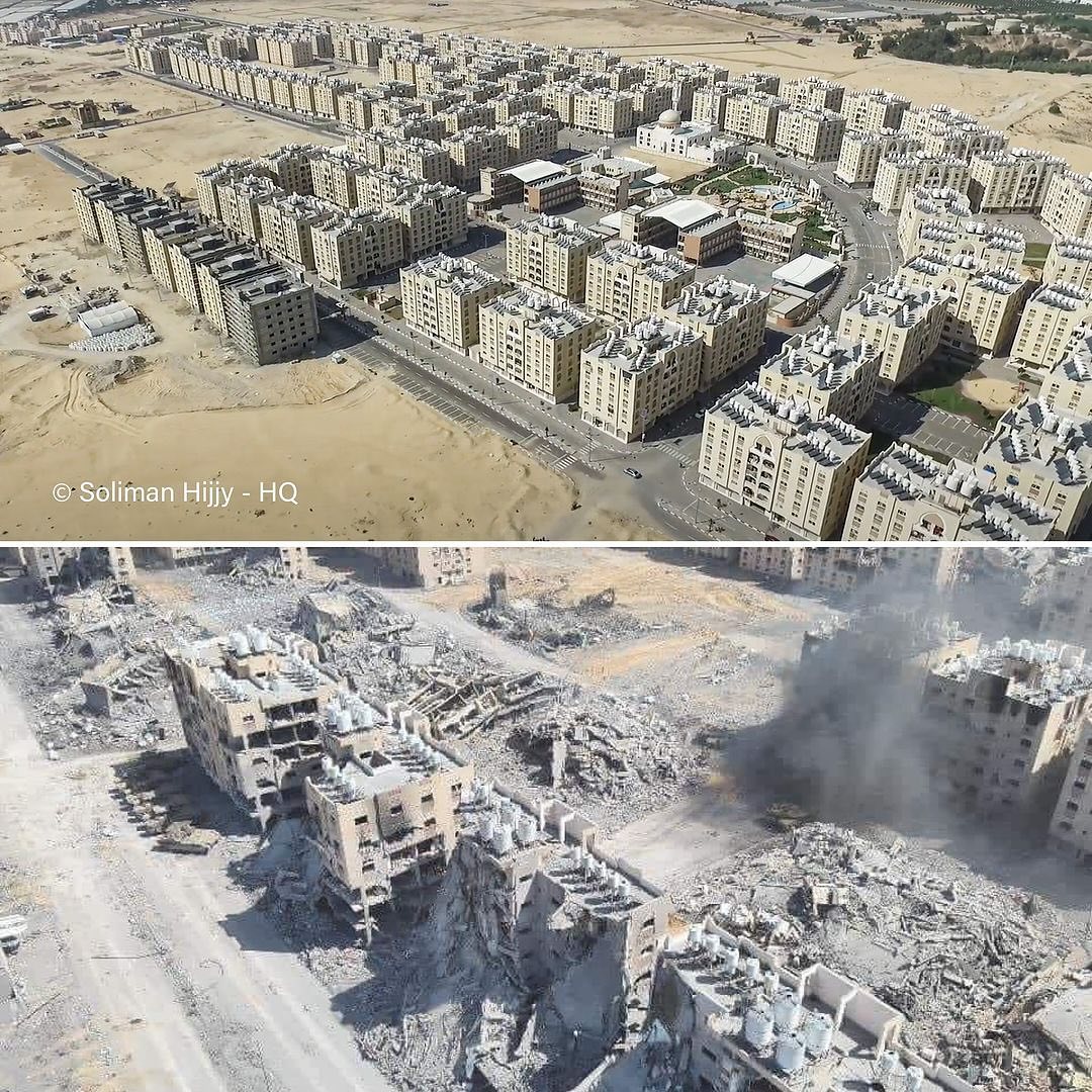 Hamad City Khan Yunis destruction before and after