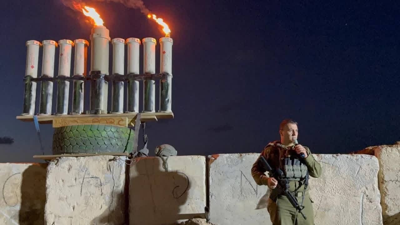 Israeli soldiers celebrating Hanukkah during Gaza military operations