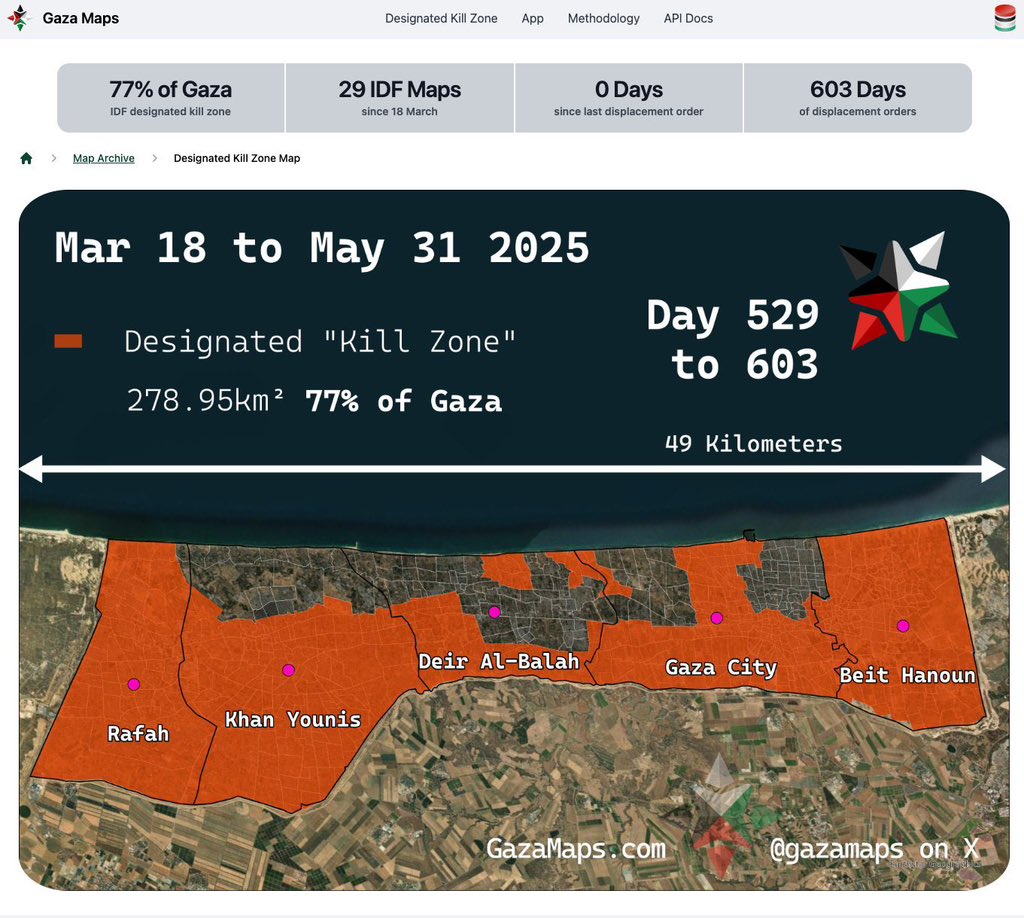 Israeli-designated kill zones in 77 percent of Gaza