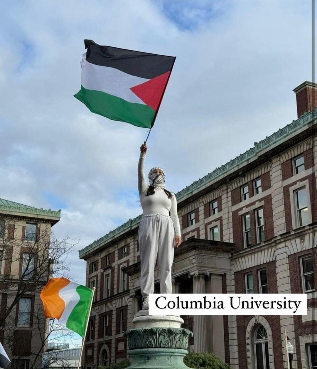 Statue of Liberty Modified at Columbia Gaza Solidarity Encampment