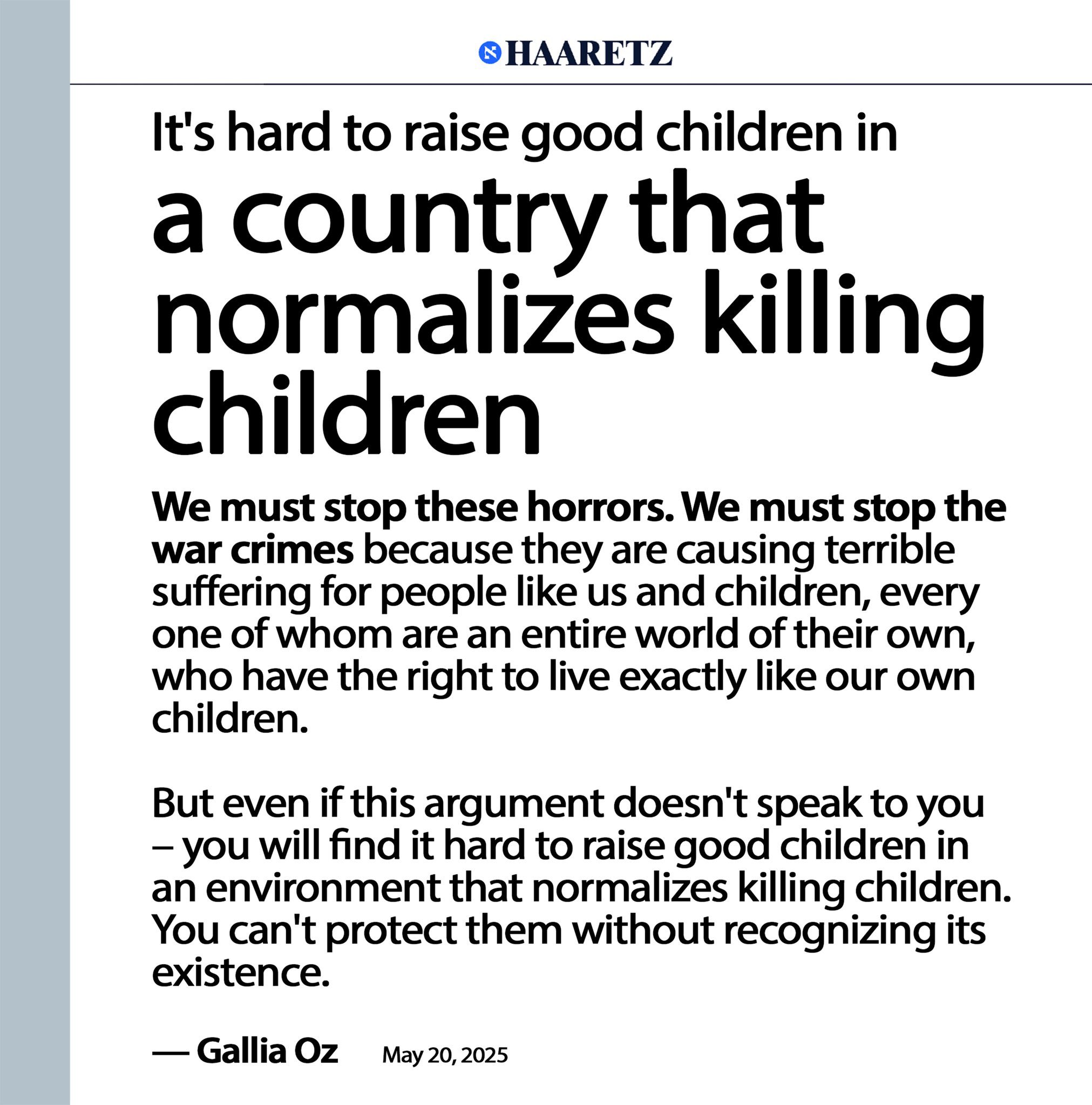Haaretz on Israeli normalization of killing children