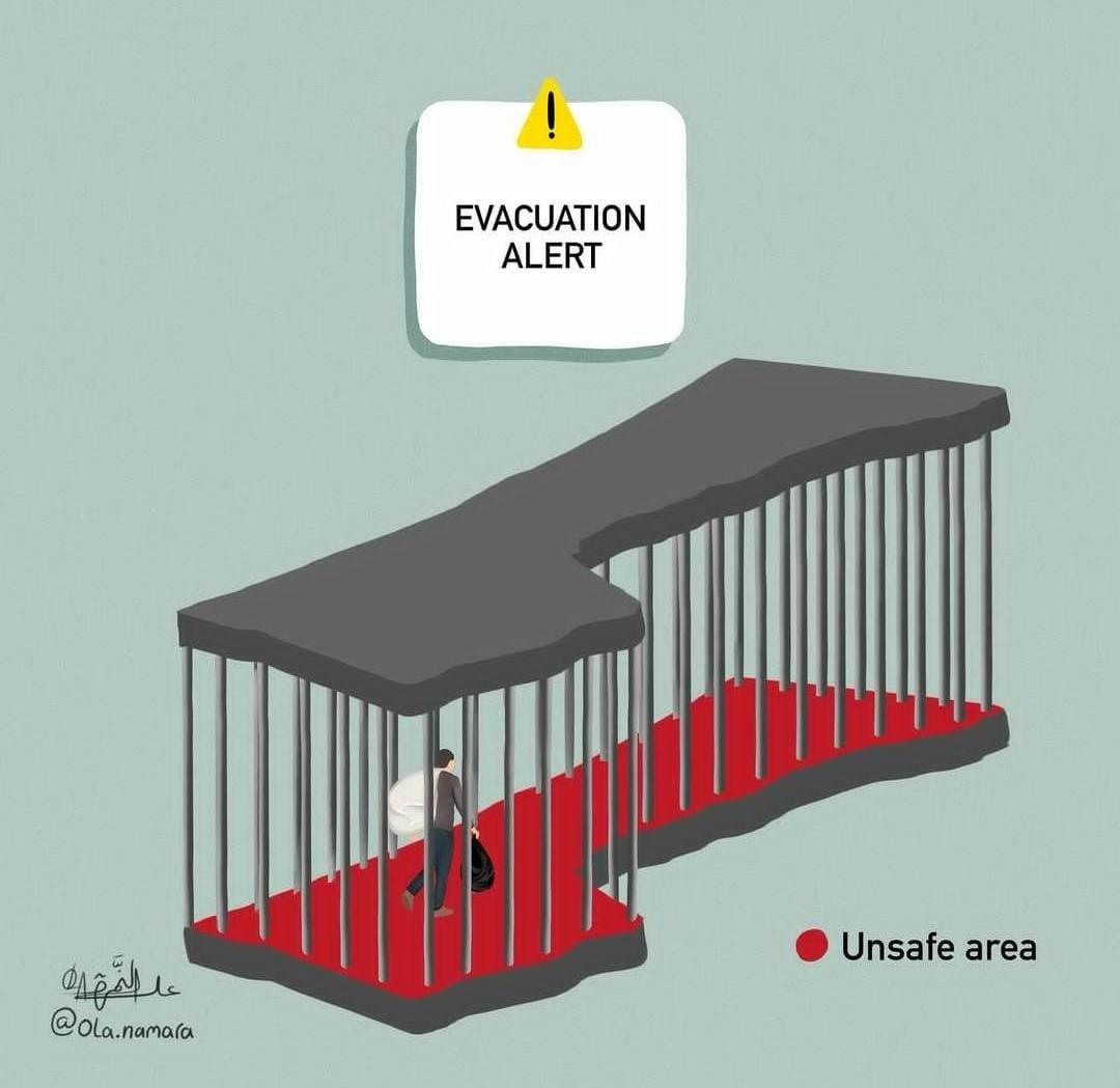 Palestinian Artist Depicts Gaza Evacuations and Trapped Civilians