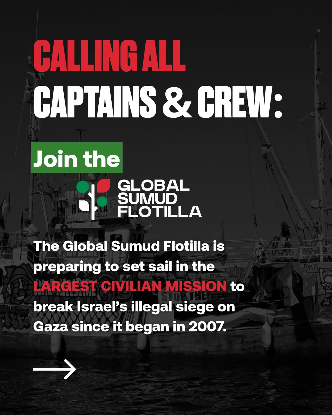 Maritime crew needed for Gaza aid flotilla mission