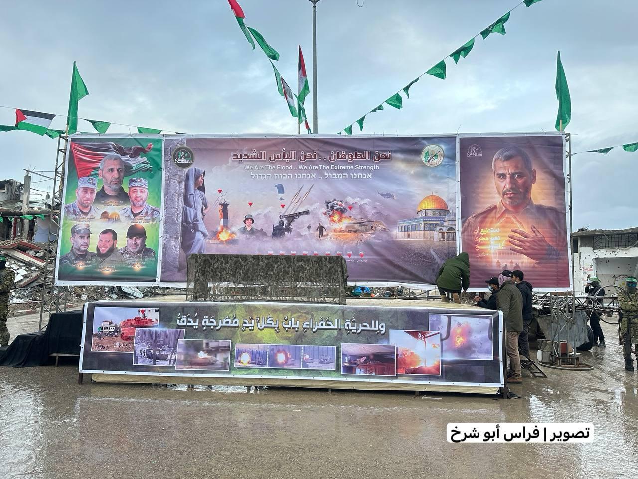 Hamas fighters deploy at Israeli prisoner handover site in Rafah