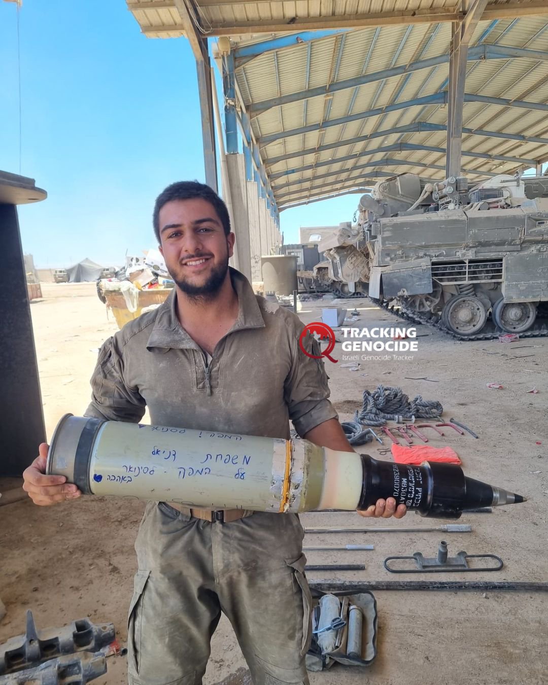 Israeli soldier poses at converted UNRWA health center in Rafah