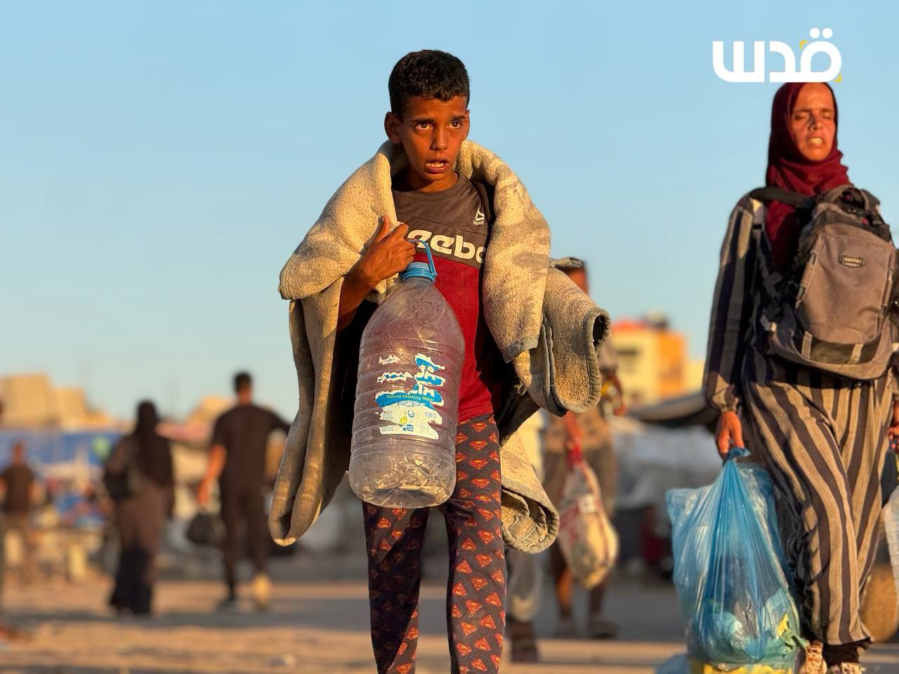 Children Fleeing Eastern Khan Yunis During Mass Displacement