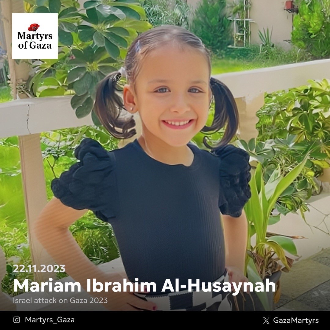 4-Year-Old Mariam Ibrahim Youssef Al-Husaynah Martyred in Gaza