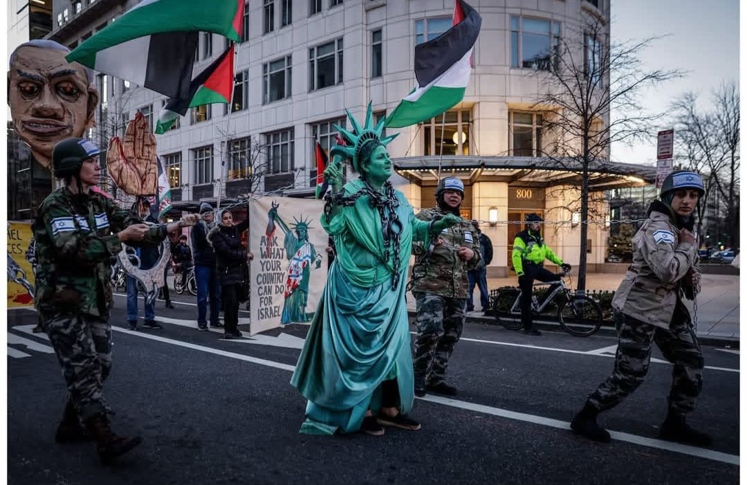 Statue of Liberty activist depicts Israeli brutality at DC rally