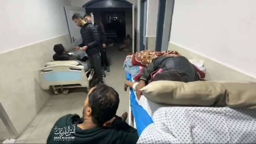 Patients and medical staff sheltering in Kamal Adwan Hospital during shelling