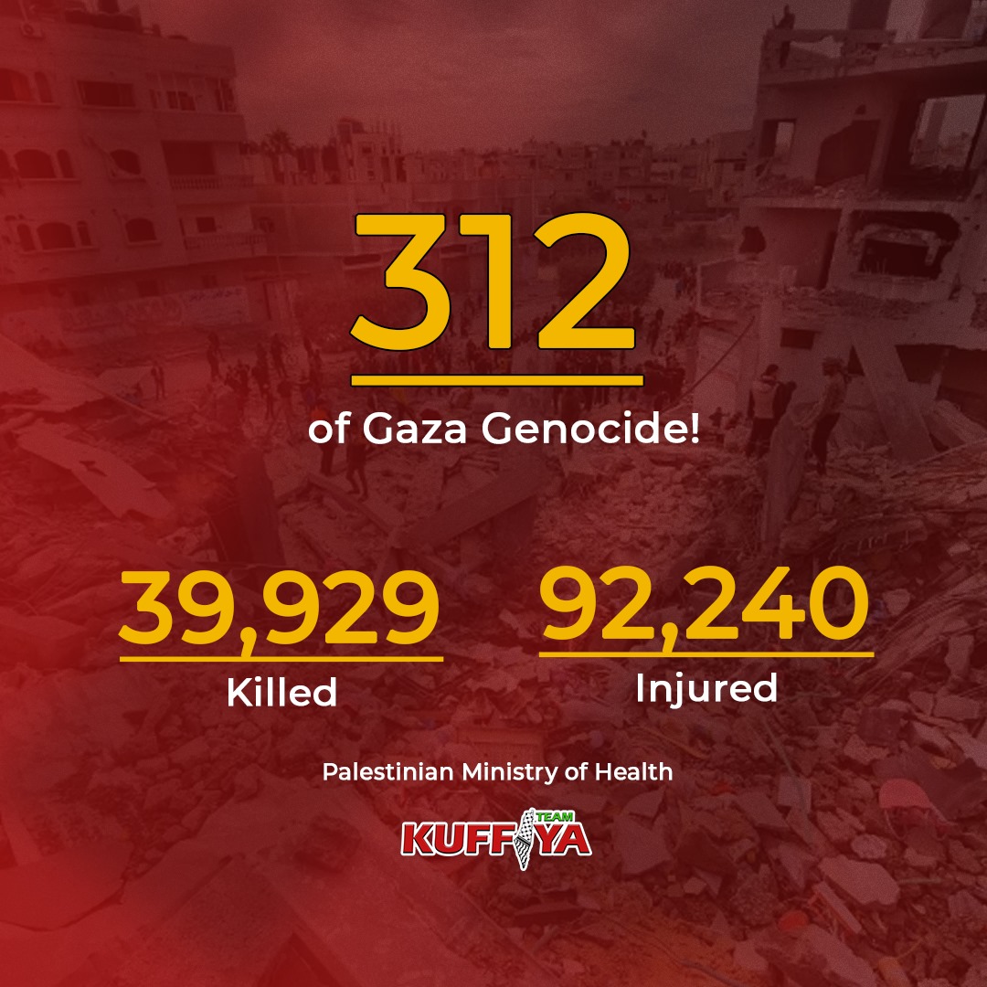 Gaza Genocide: 312 Days, Nearly 40,000 Palestinian Deaths