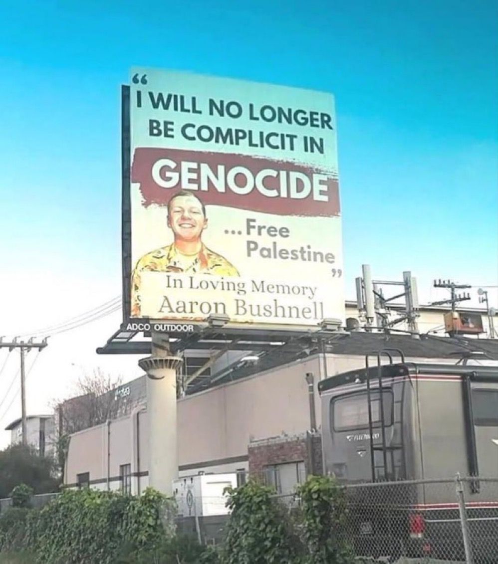 San Francisco protest sign against complicity in genocide
