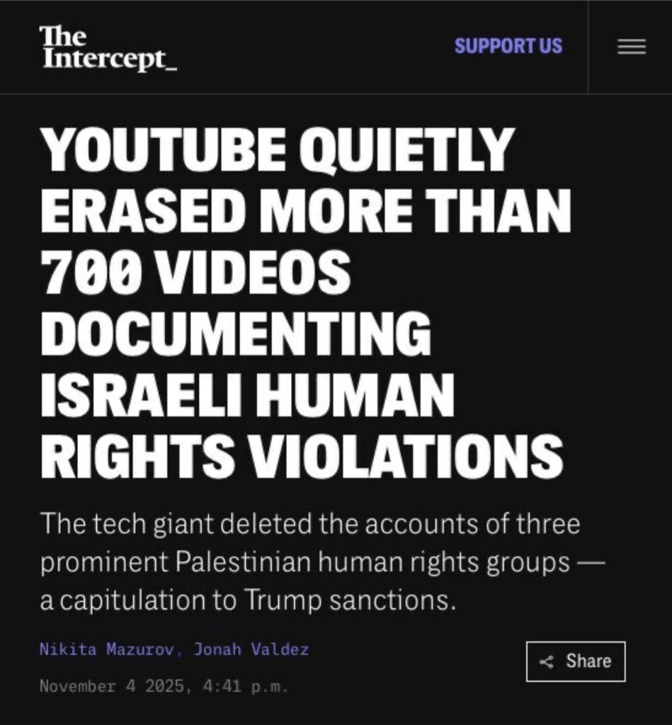 YouTube Deletes 700 Videos on Israeli Human Rights Violations