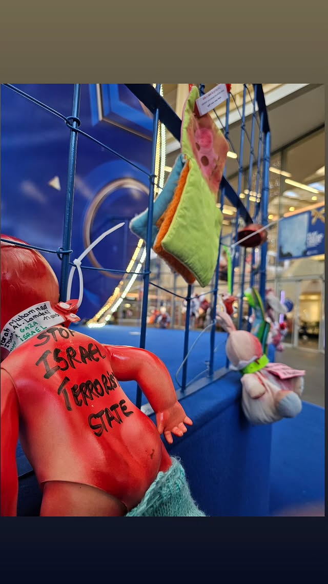 Red Toy Installation Protest Against Gaza Conflict Paris