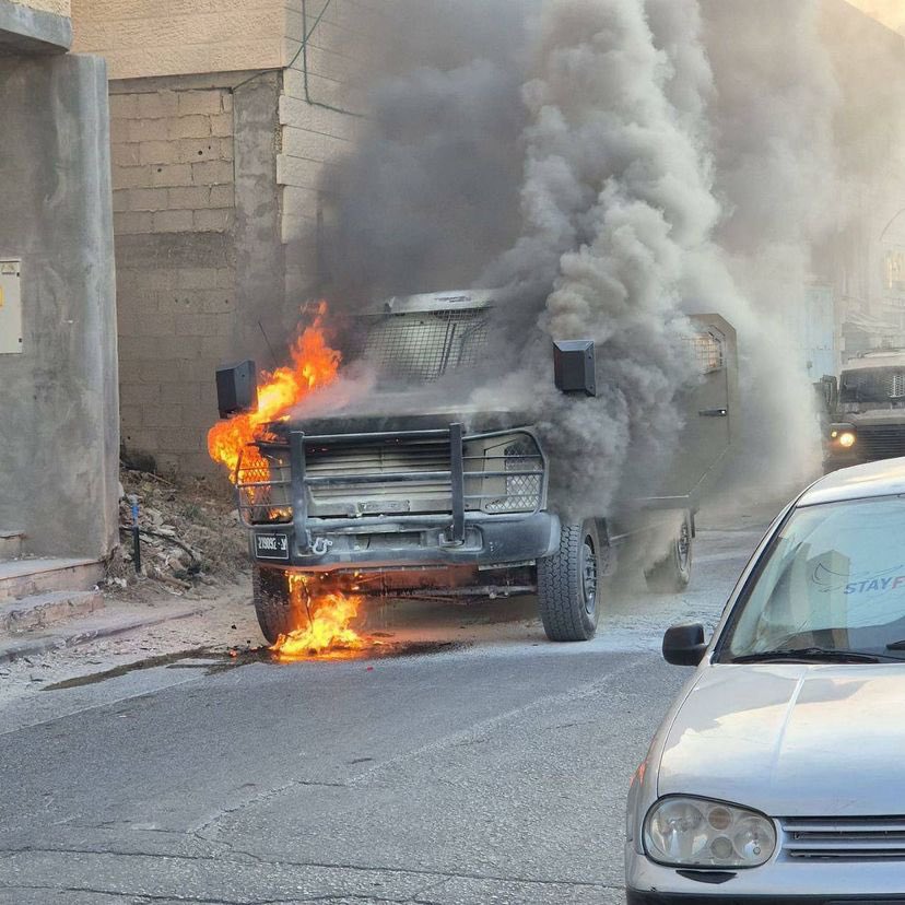 Israeli Military Vehicle Burned by Molotov Cocktails Near Bethlehem