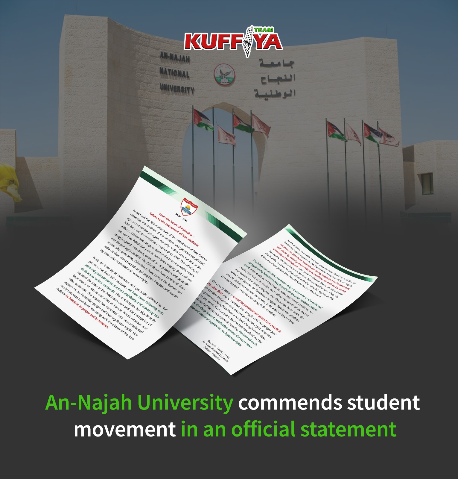 An-Najah Students’ Union Expresses Pride in Global Student Mobilization