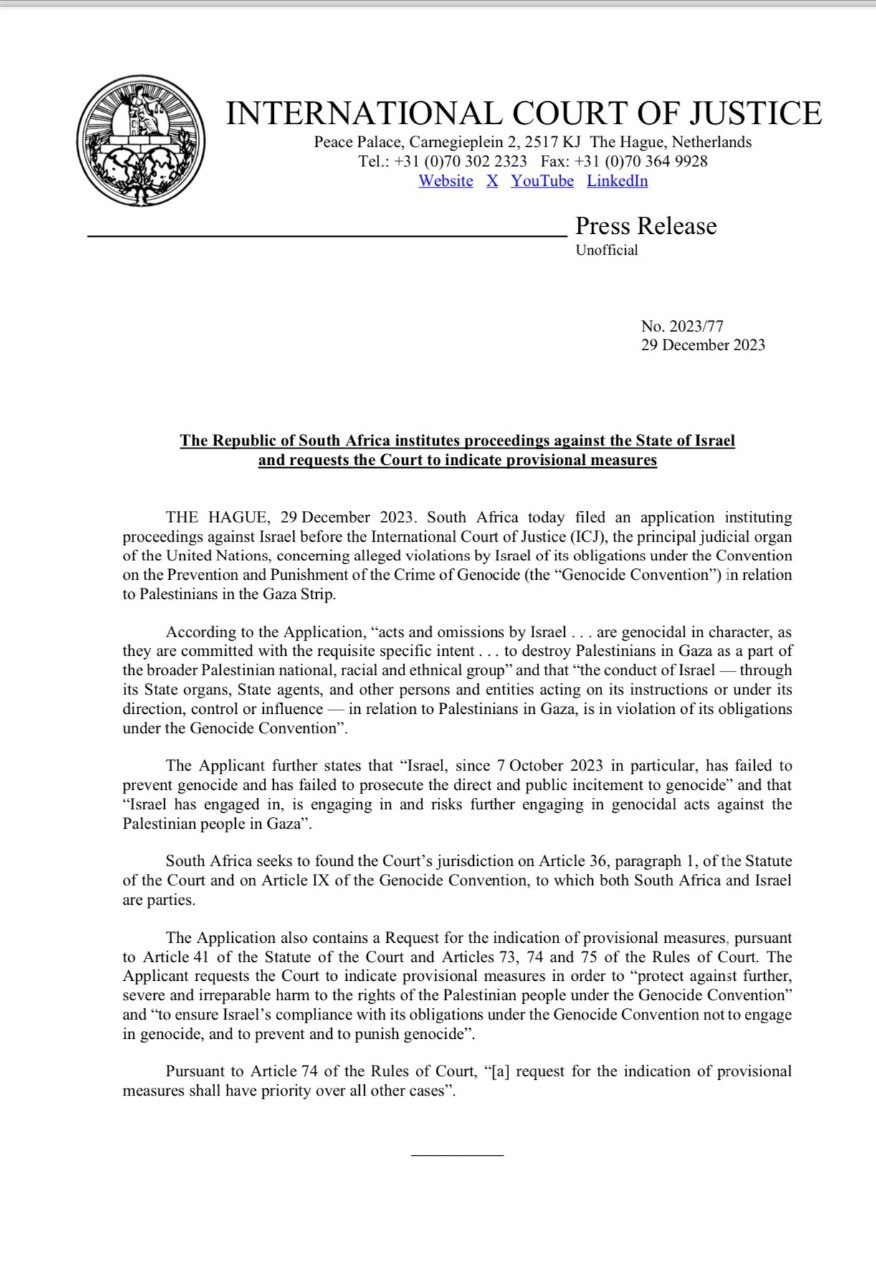 South Africa sues Israel at International Court of Justice