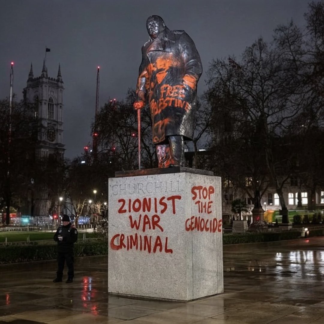 Churchill Statue Defaced with Pro-Palestine Graffiti in London