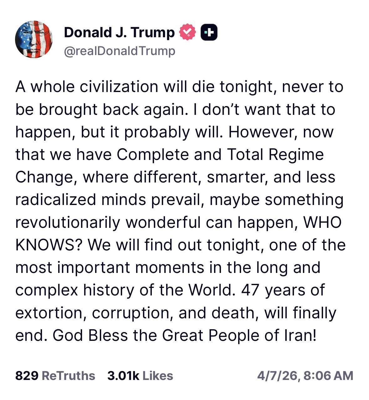 US President Accused of Threatening Genocide Against Entire Civilization