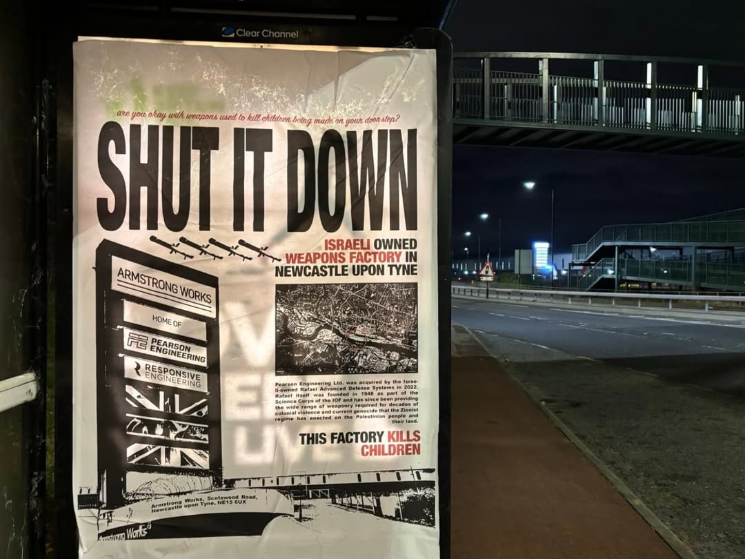 Billboard protest at Israeli Rafael factory in Newcastle