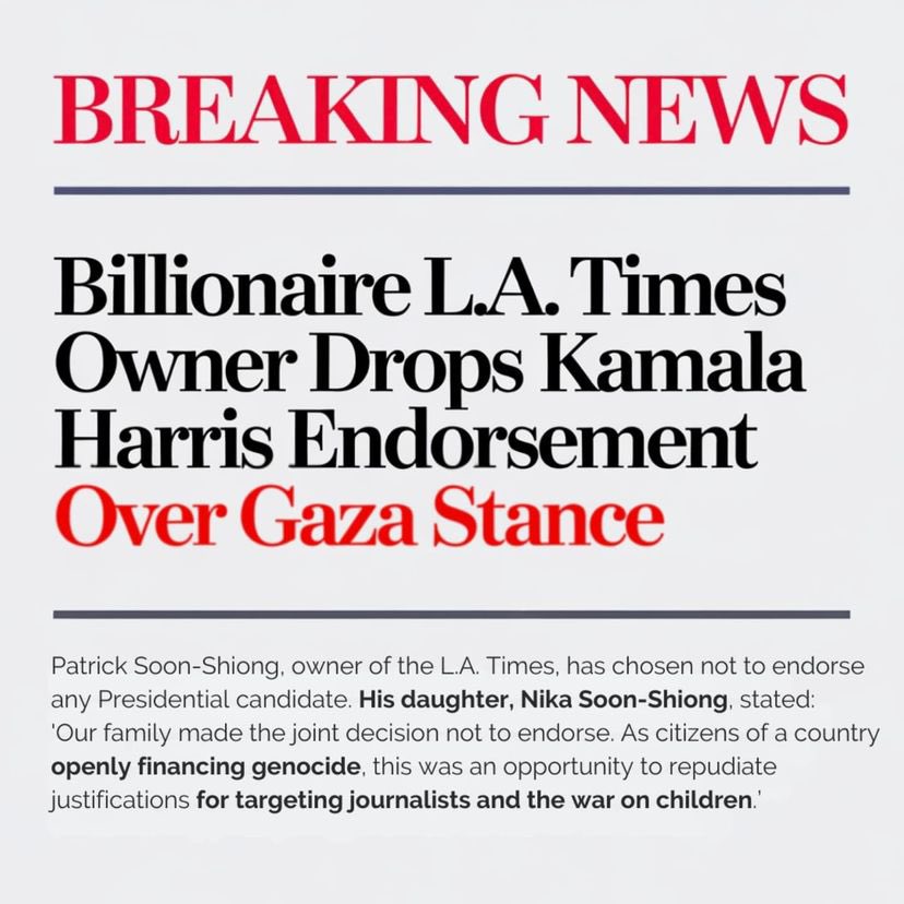 Billionaire Times Owner Withdraws Harris Endorsement Over Gaza Policy