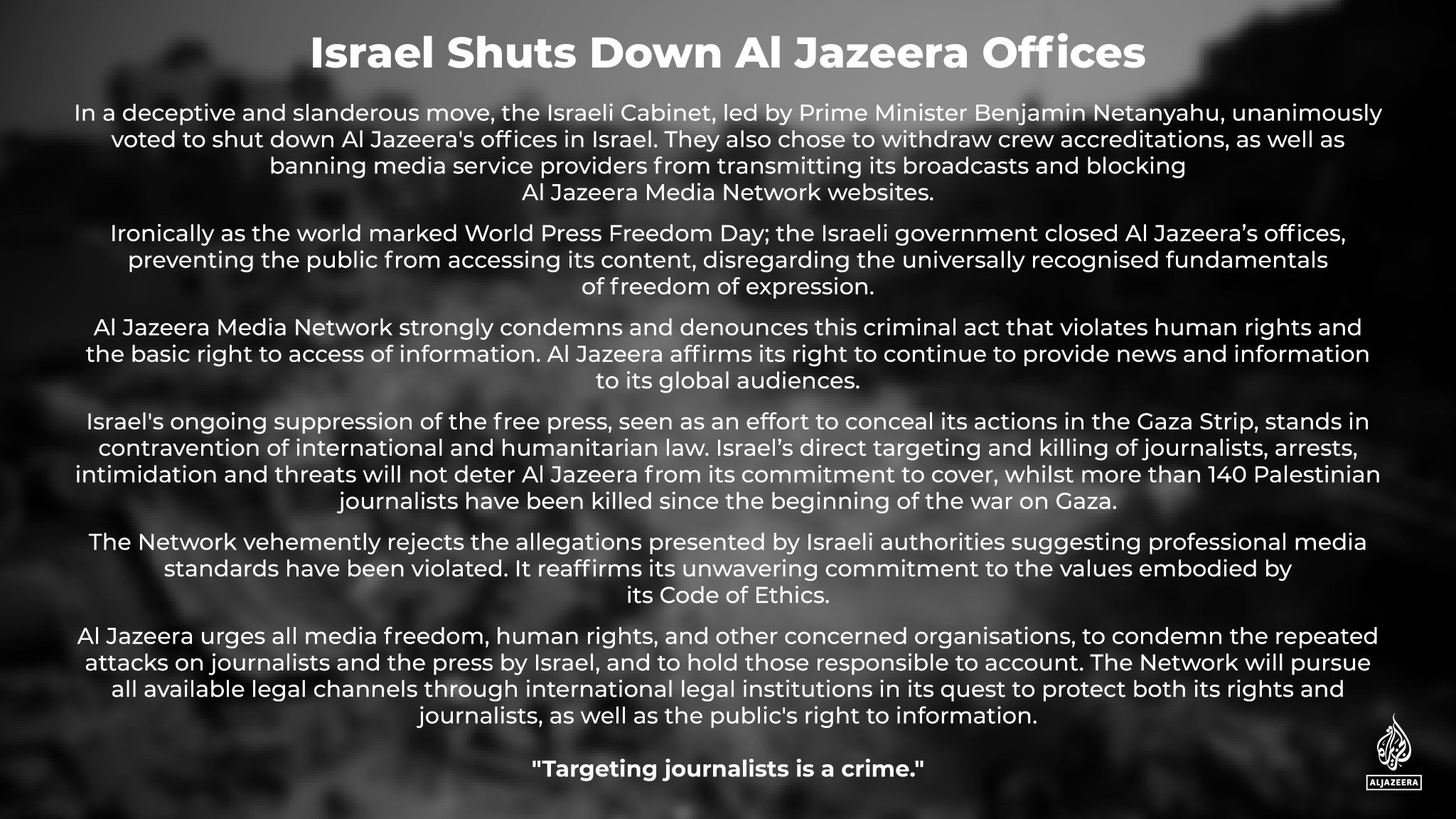 Israel bans Al Jazeera before bombing Rafah Gaza