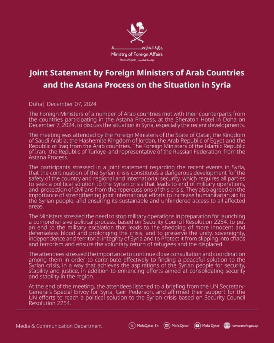 Regional Ministers Call for Syria Military Operations Halt