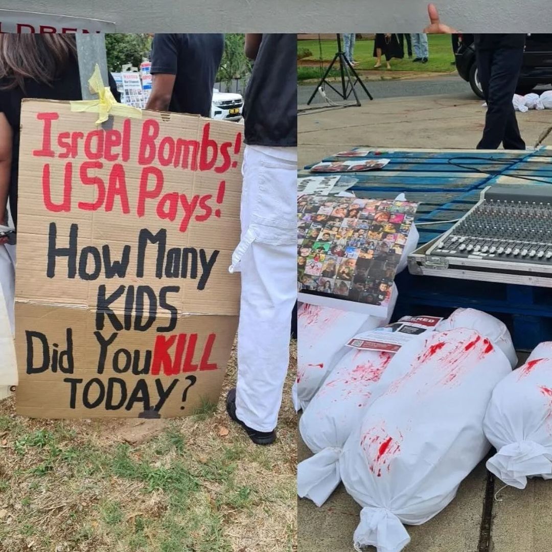 South African activists protest at Israeli embassy for Palestine and Lebanon