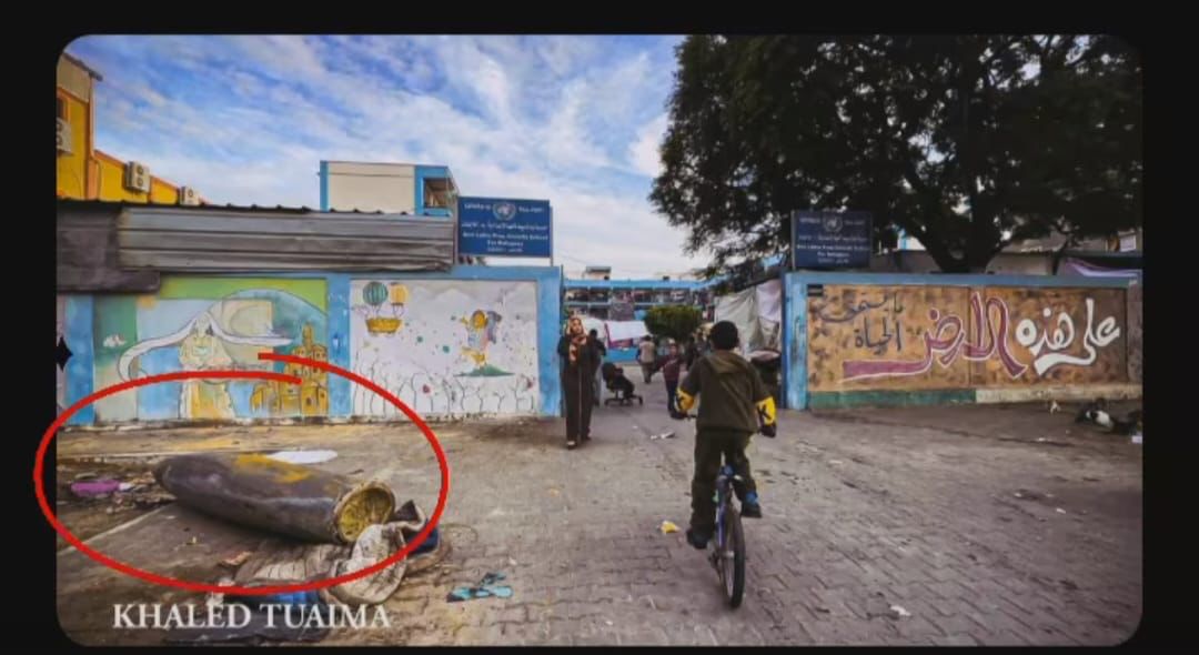 Unexploded missile at UNRWA school in Gaza
