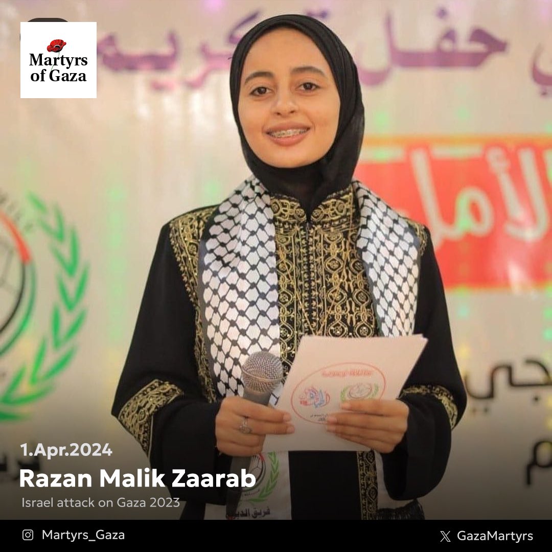 Razan Malik Zaarab, 19-year-old nursing student with dreams of becoming a doctor