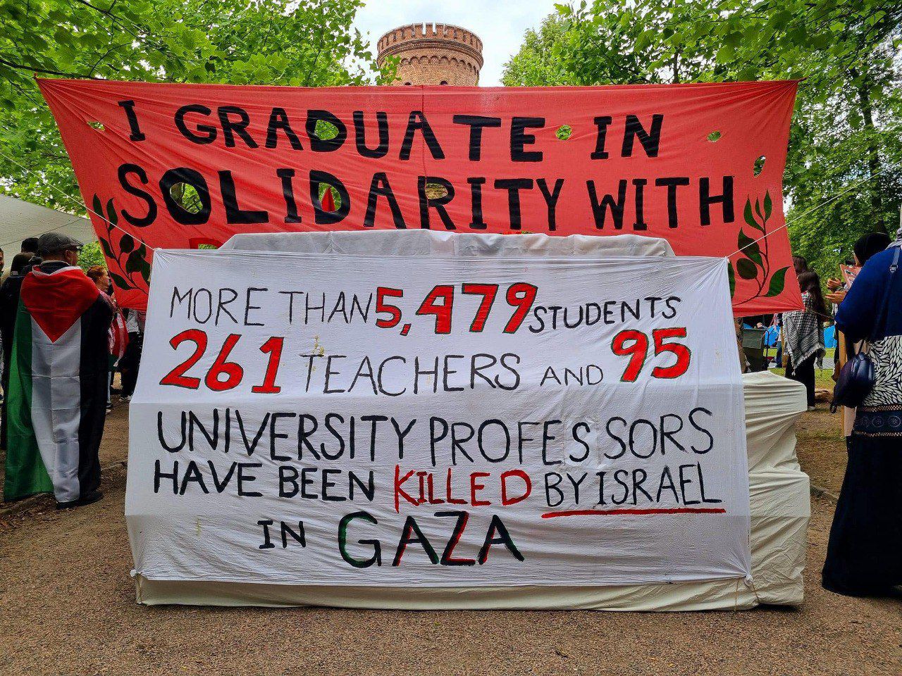 Gaza casualty figures displayed at Lund University protest