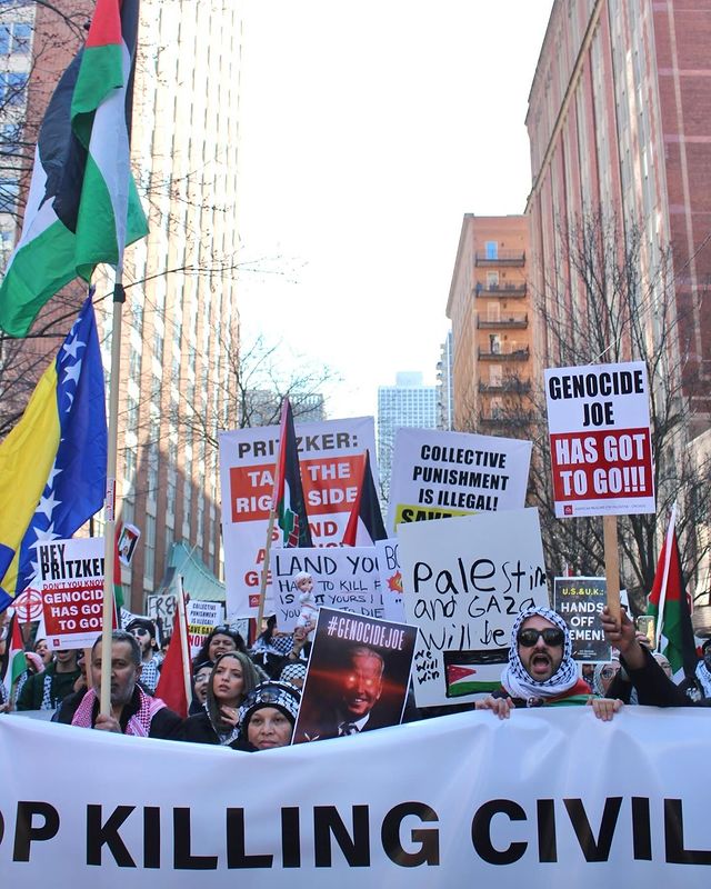 Activists March Against Illinois Governor’s Gaza Policy Support