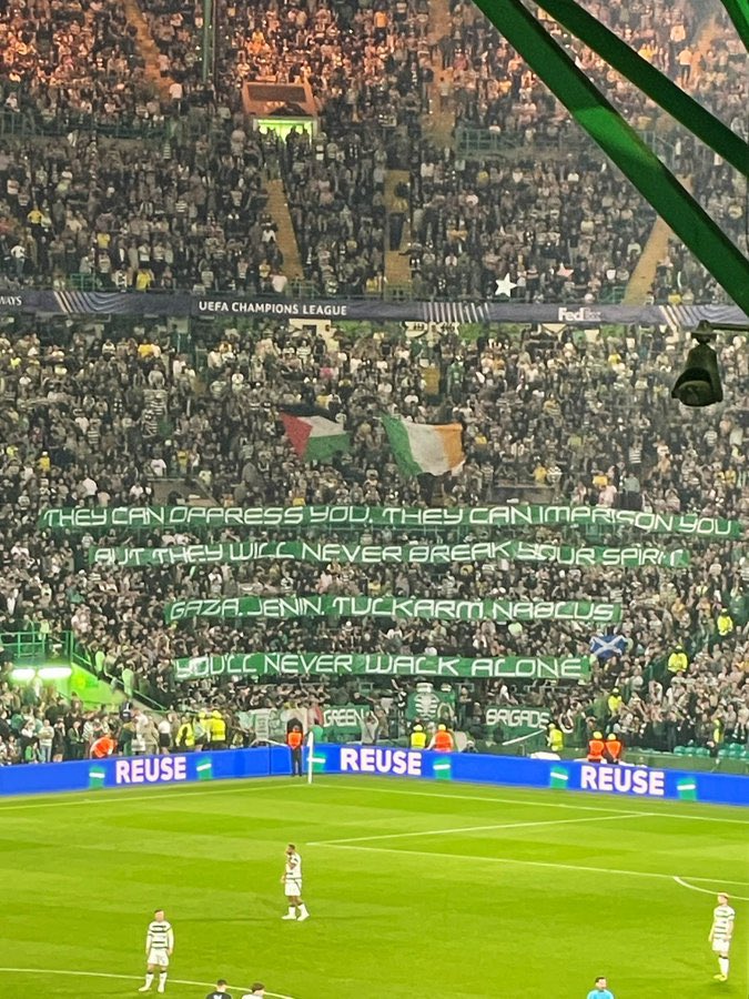 Celtic Park solidarity message for Gaza and Palestinian cities