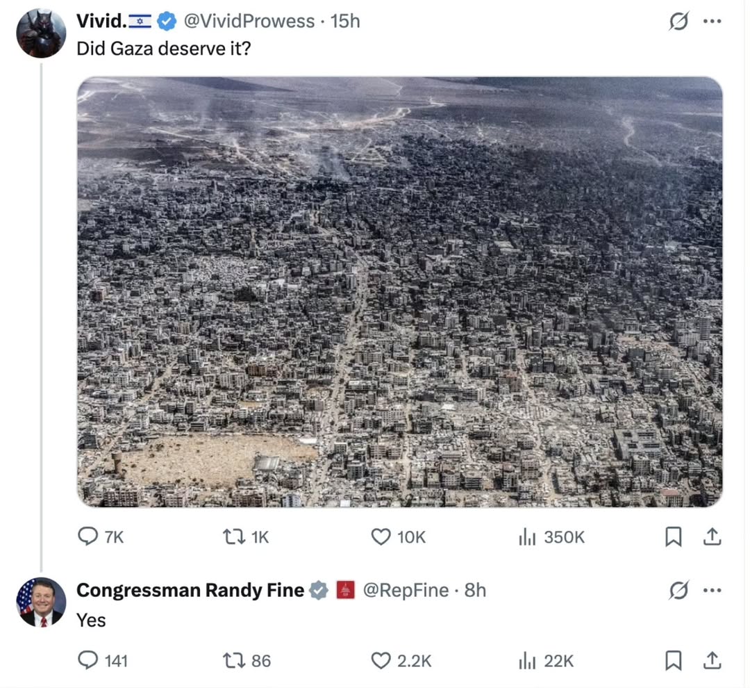 US Congressman Randy Fine endorses Gaza destruction