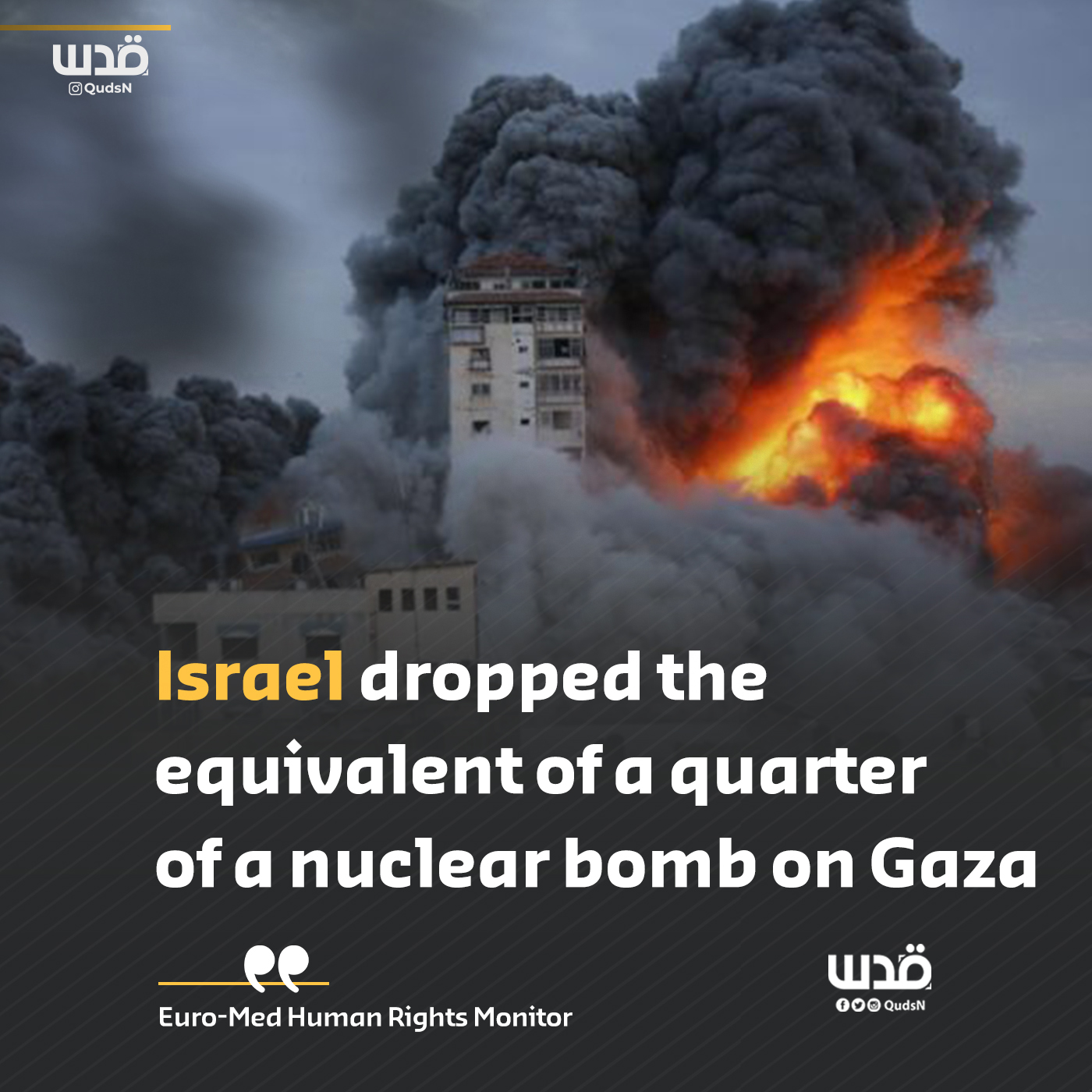 Euro-Med: Israel dropped quarter of a nuclear bomb on Gaza