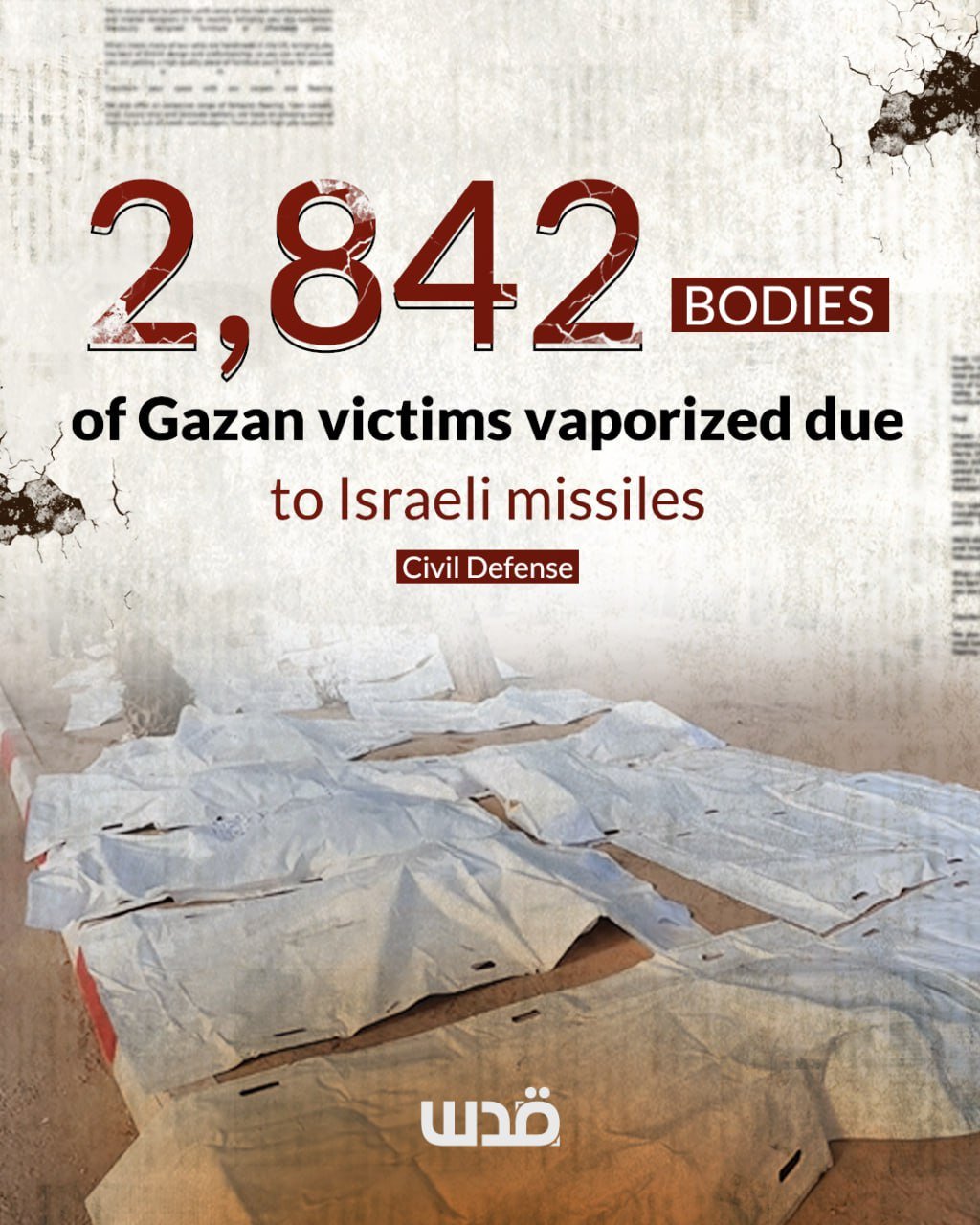 Gaza Civil Defense reports 2,842 Palestinians vaporized by Israeli missiles