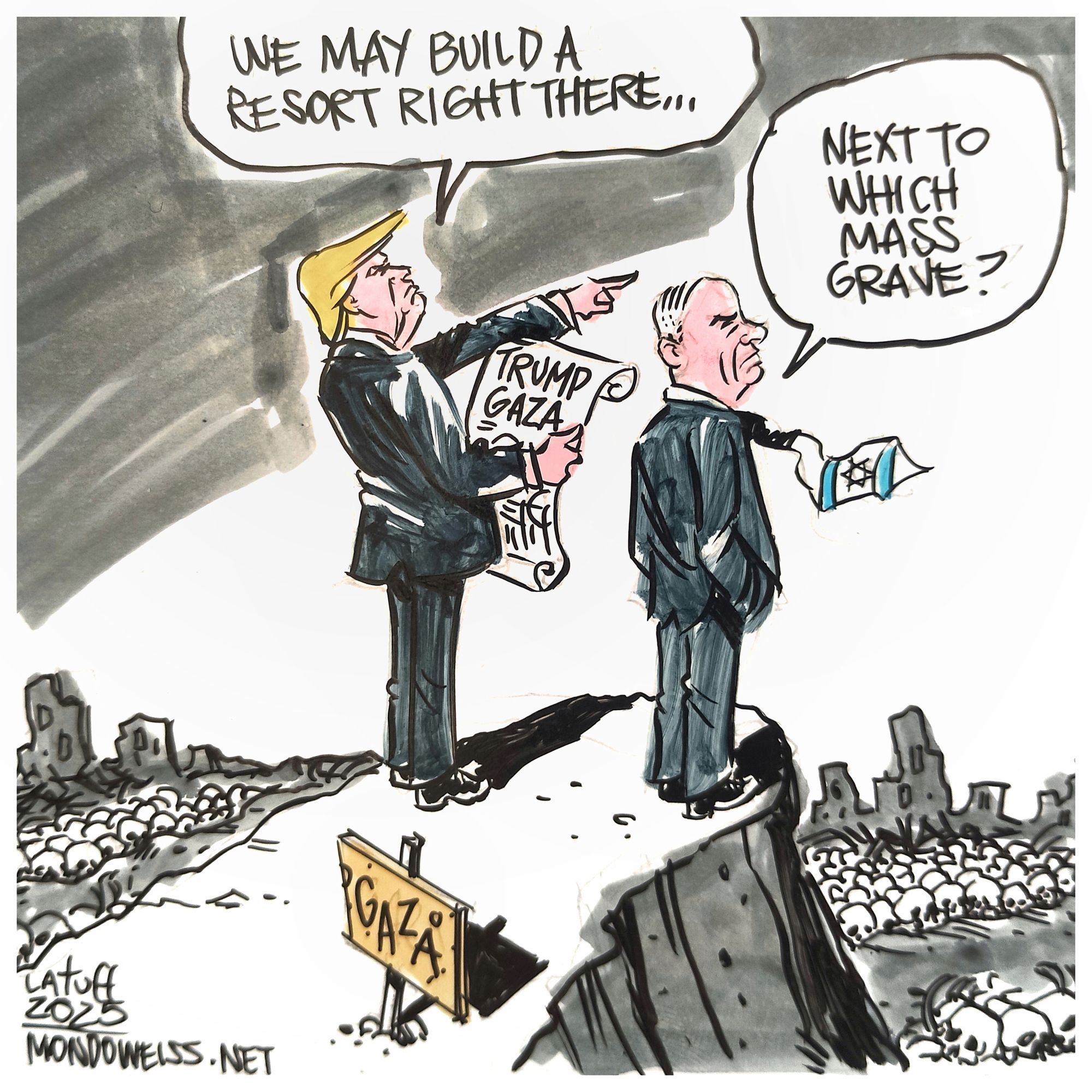 Cartoon condemns Trump and Israel’s ethnic cleansing plan for Gaza