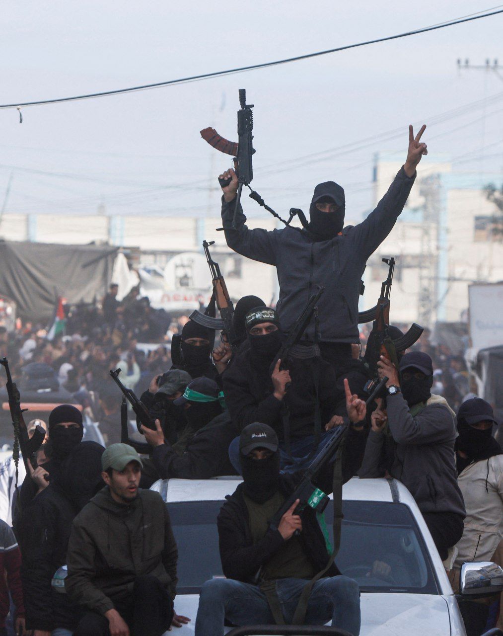 Palestinian resistance fighters celebrate in Gaza streets