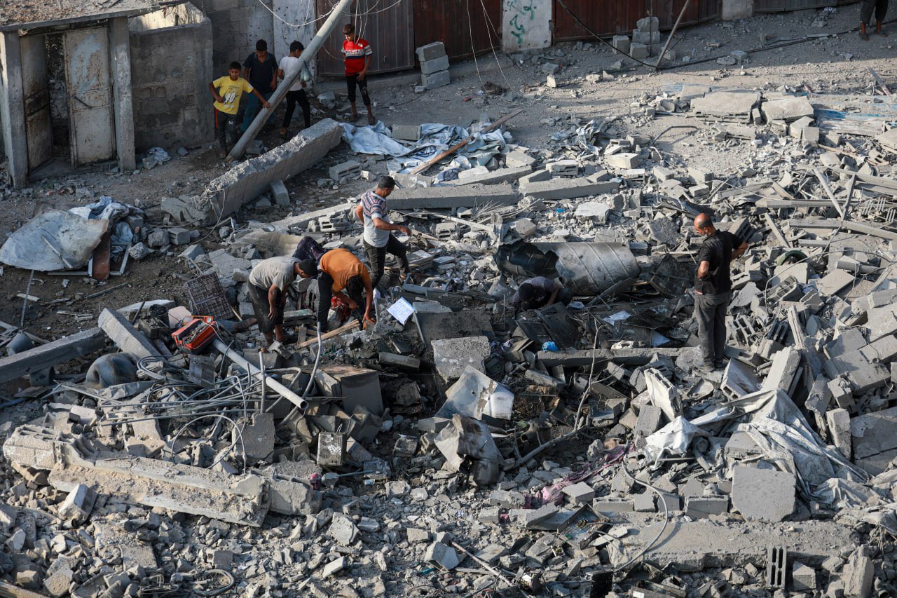 Aftermath of Israeli bombardment of residential block in Al-Nusierat camp