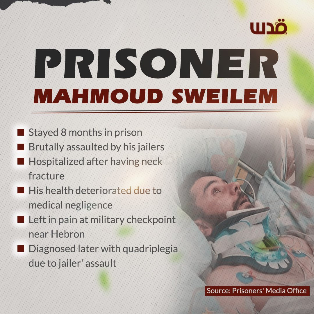 Palestinian prisoner Mahmoud Sweilem assaulted in Israeli prison, neck fractured